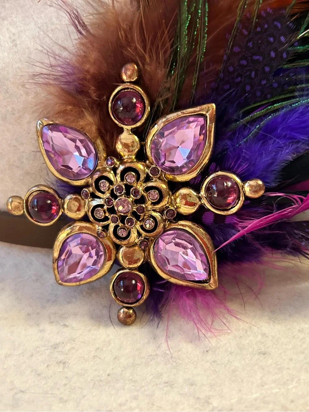 Decorative Feather Hat Pin- Purple Accent Vintage Pin